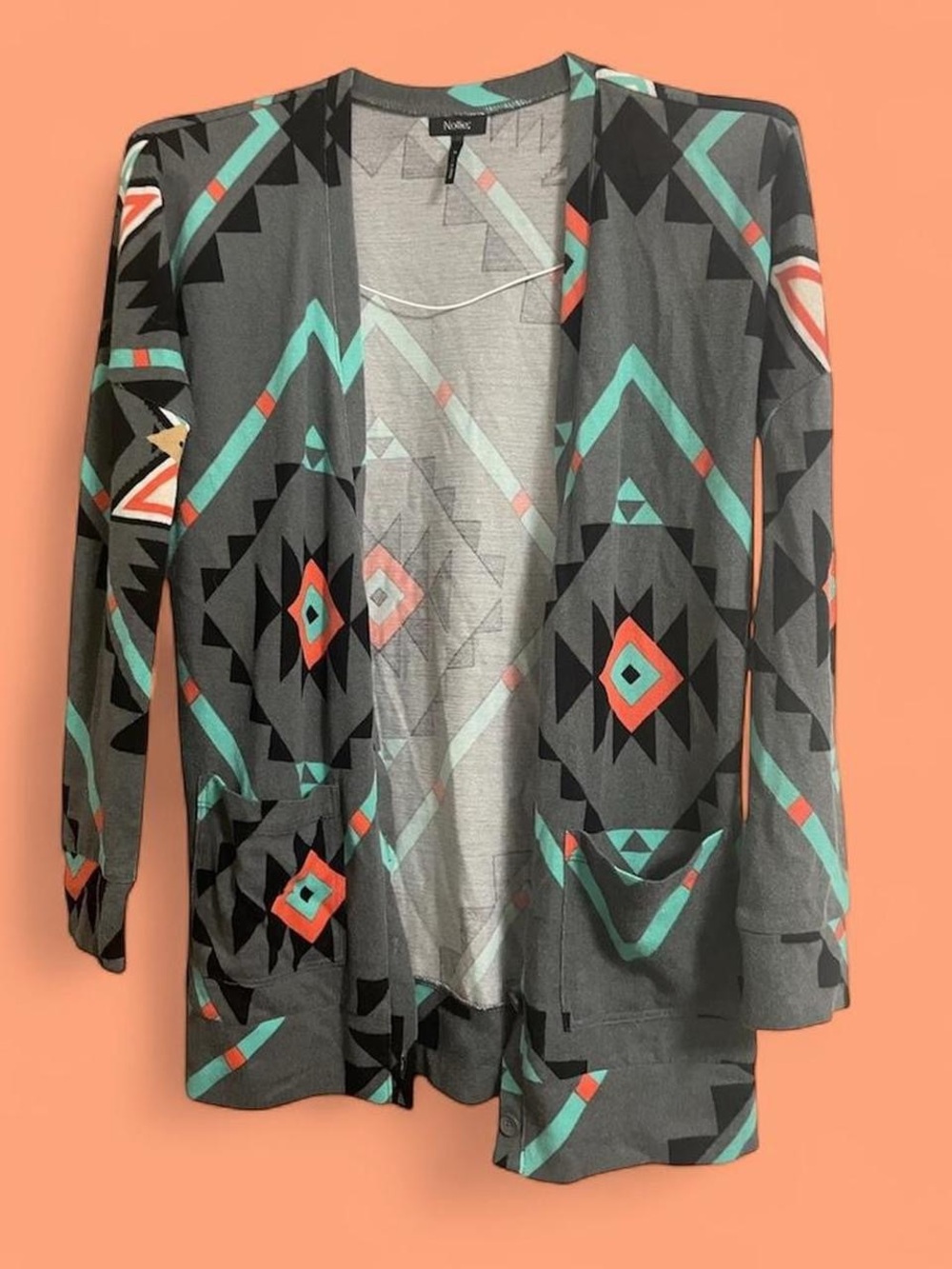 Nollie Southwestern Cardigan Small Gray Blue Orange Aztec Open Front